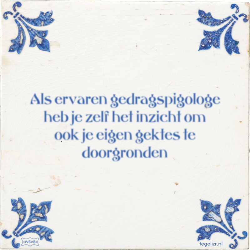 Als ervaren gedragspigologe heb je zelf het inzicht om ook je eigen gektes te doorgronden - Online tegeltjes bakken