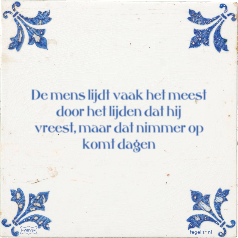 De mens lijdt vaak het meest door het lijden dat hij vreest, maar dat nimmer op komt dagen - Online tegeltjes bakken