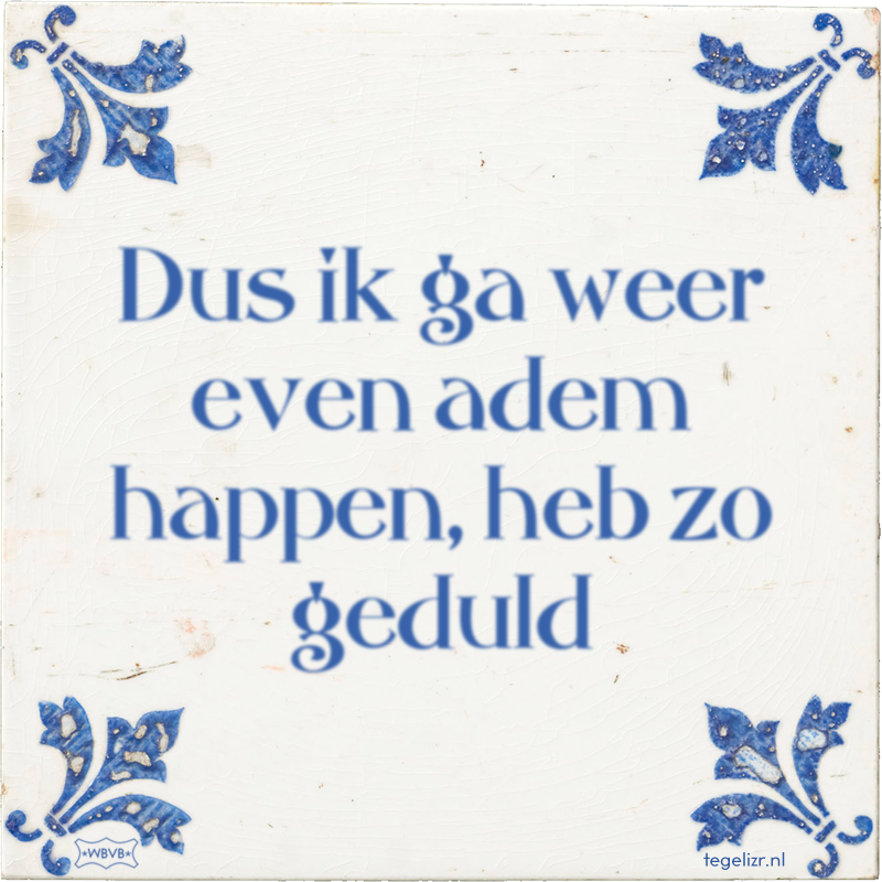 Dus ik ga weer even adem happen, heb zo geduld - Online tegeltjes bakken