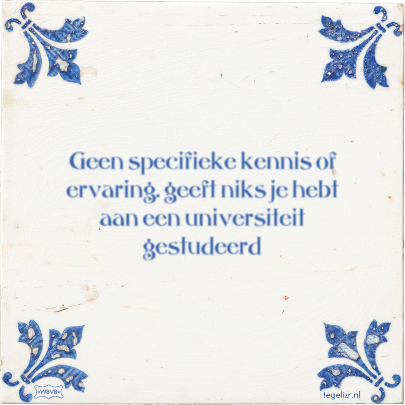 Geen specifieke kennis of ervaring. geeft niks je hebt aan een universiteit gestudeerd - Online tegeltjes bakken