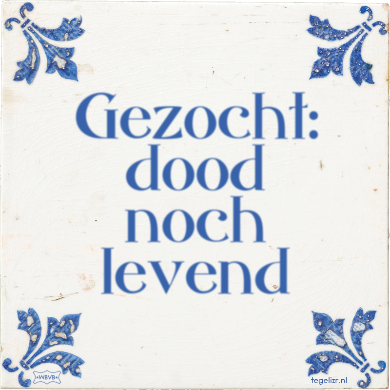 Gezocht: dood noch levend - Online tegeltjes bakken