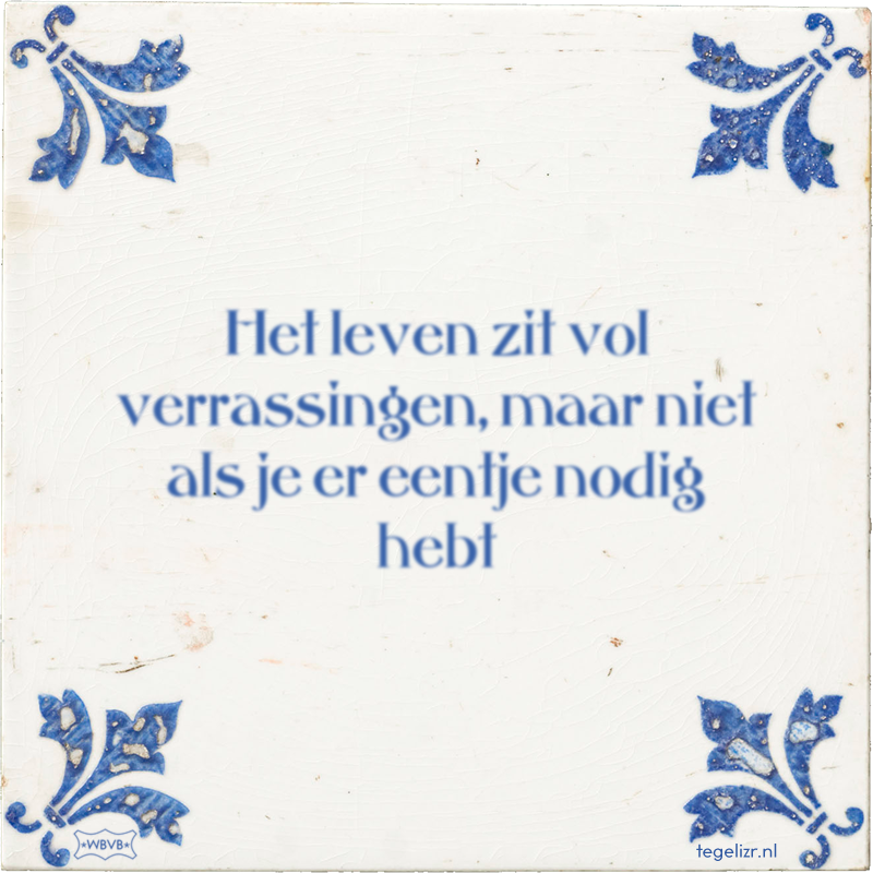 Het leven zit vol verrassingen, maar niet als je er eentje nodig hebt - Online tegeltjes bakken