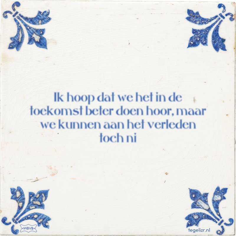 Ik hoop dat we het in de toekomst beter doen hoor, maar we kunnen aan het verleden toch ni - Online tegeltjes bakken