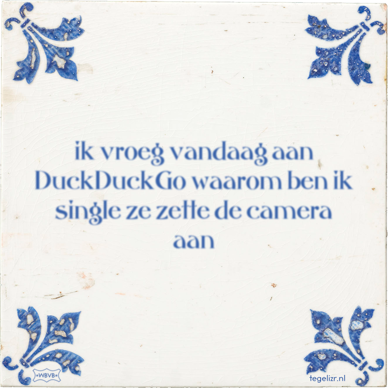 ik vroeg vandaag aan DuckDuckGo waarom ben ik single ze zette de camera aan - Online tegeltjes bakken