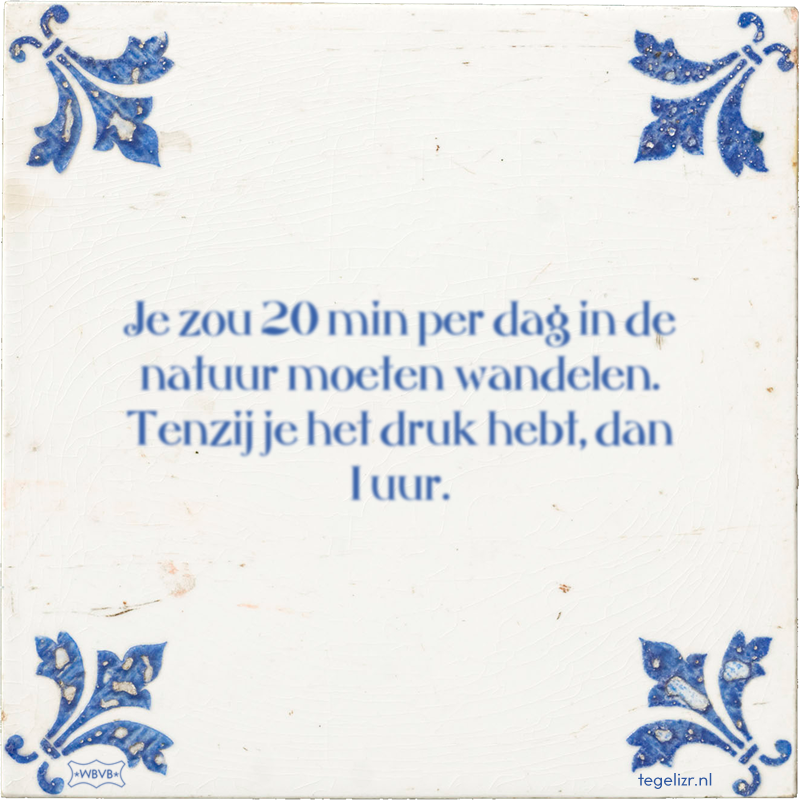 Je zou 20 min per dag in de natuur moeten wandelen. Tenzij je het druk hebt, dan 1 uur. - Online tegeltjes bakken