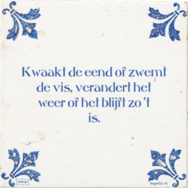 Kwaakt de eend of zwemt de vis, verandert het weer of het blijft zo 't is. - Online tegeltjes bakken